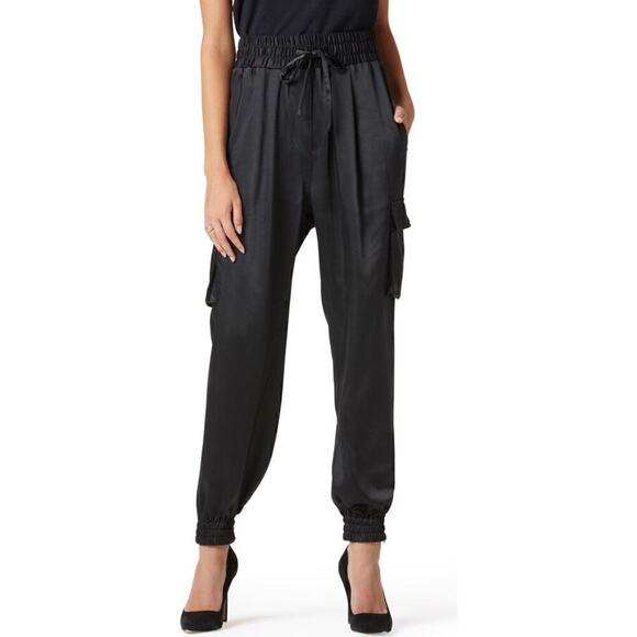 Joe's Jeans Darya Jogger Pants High Rise Cargo Satin Jet Black NWT Size Small - Picture 1 of 9